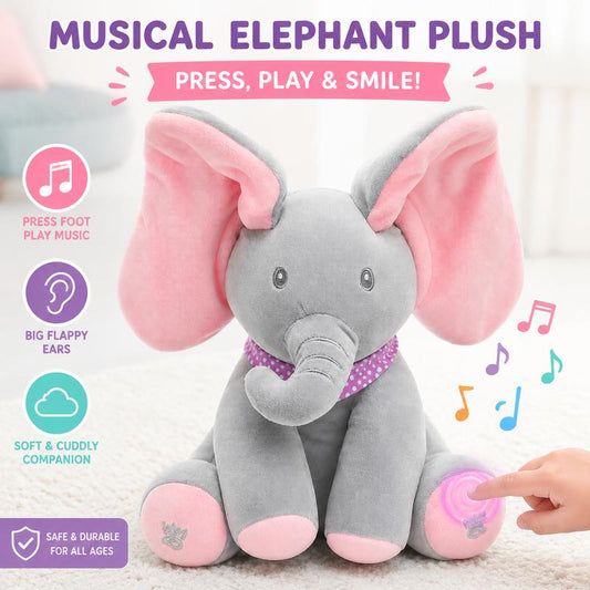 🐘🎶 Peluche éléphant chantant « Peek-A-Boo » – Peluche musicale interactive