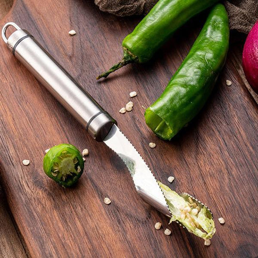 Outil en acier inoxydable pour retirer les graines et le cœur des piments
