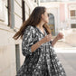 Robe courte d'été tunique florale à col en V et demi-manches