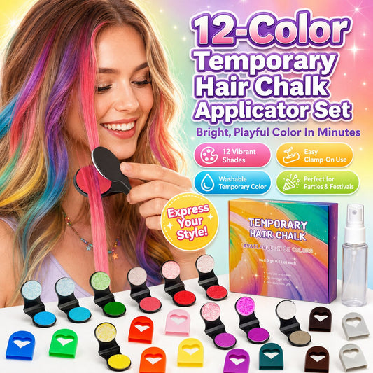 📢📢50 % DE RÉDUCTION !! ⏰ Kit Craies Capillaires – 12 Couleurs Éclatantes, Lavable & Applicateur Facile pour Fêtes & Photos.