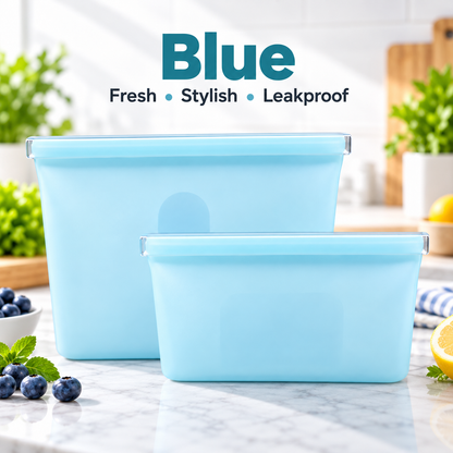 🔥 -50% VENTE FLASH ! BEST-SELLER 🔥 Récipients réutilisables en silicone avec fermeture à glissière – Lot de 2 (un grand et un petit) : conservez vos aliments frais, réduisez les déchets et emportez-les partout ! ♻️🥗✨