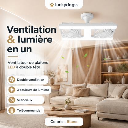 📢📢50 % DE RÉDUCTION !! ⏰Ventilateur de plafond à double tête avec lumière LED – design moderne avec télécommande pour salon et chambre
