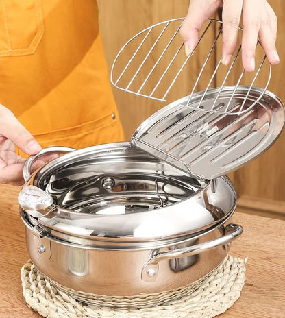 🍳 PROMO FLASH : 50% DE RÉDUCTION ! 🔥 Friteuse avec Contrôle de Température – Acier Inoxydable 304 & Thermomètre Intégré – 20/24 cm for Friture Maison ✨
