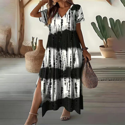 💖 DERNIER JOUR – 50% DE RÉDUCTION ! 👗 Robe Décontractée à Col en V et Dégradé pour Femme – Tissu Doux, Fentes Latérales & Couleurs Envoûtantes – Parfaite pour l’Été, la Plage et les Soirées 🌅✨