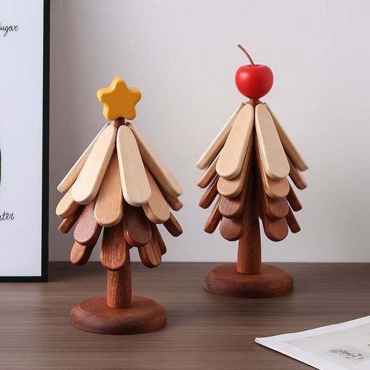 🌳 Dessous de Plat en Bois Forme Arbre - Étoile ou Pomme, Bois Naturel - Protection contre la Chaleur, Objet Décoratif Élégant
