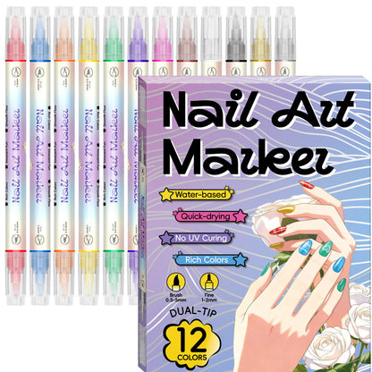 💅✨ PROMO FLASH -50% ! Stylos Marqueurs Nail Art Double Pointe – 12/24 Couleurs, Séchage Rapide, Sans Lampe UV, Formule à Base d'Eau, Idéal Débutantes & Pros 🎨