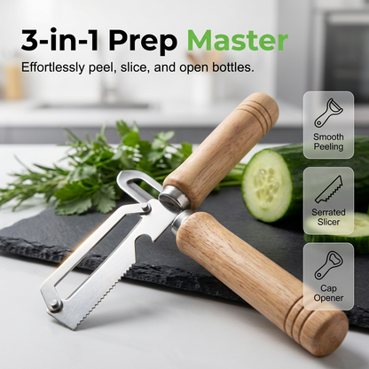 50 % de réduction ! Éplucheur en acier inoxydable avec manche en bois