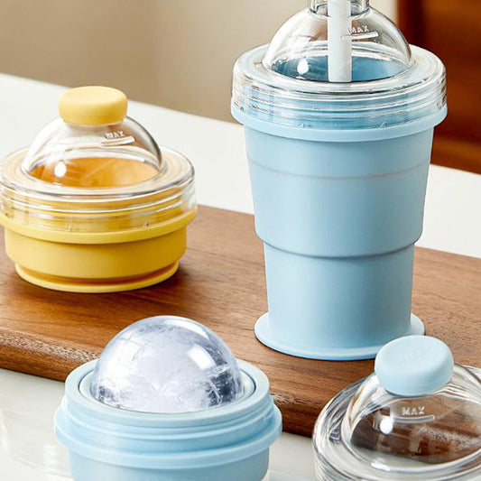 ⏰Offre à durée limitée avec 50 % de réduction🥤Verre en silicone pliable 2 en 1 pour glaçons 🧊 | Permet de fabriquer des glaçons extra-larges pour le café glacé et les cocktails ☕🍹 | Verre anti-fuites avec paille (sans BPA) ✅