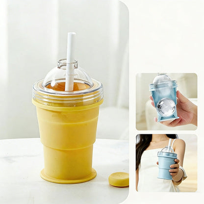 ⏰Offre à durée limitée avec 50 % de réduction🥤Verre en silicone pliable 2 en 1 pour glaçons 🧊 | Permet de fabriquer des glaçons extra-larges pour le café glacé et les cocktails ☕🍹 | Verre anti-fuites avec paille (sans BPA) ✅