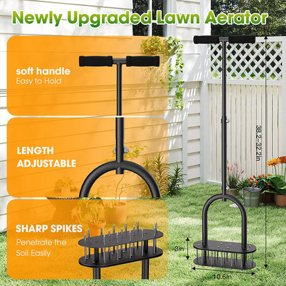 🌿🛒 -57% ! 🏡 Aérateur de Pelouse Manuel – Acier Carbone, Éjection à Ressort & Manche Réglable pour Jardin & Cour.