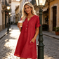 🍂🌸 OFFRE LIMITÉE 56% DE RÉDUCTION! Robe Tunique Indispensable à Col V avec Poches – Mélange de Coton Doux, Facile d’Entretien, Poches des Deux Côtés – Un Basique de Garde-Robe pour Printemps, Été et Superposition en Automne 🧥🧣