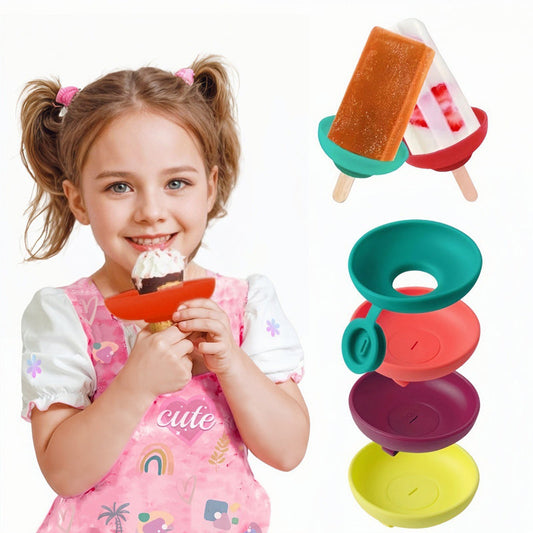 🍦 50% RABATT! 4-PAKK Droppfri Silikonholder for Ispinne & Softis – Perfekt for Barn! 💧 Fanger opp Hver Dråpe, Holder Barna & Klærne Rene – BPA-fri & Oppvaskmaskinsikker. 🎨 Morsomme Farger