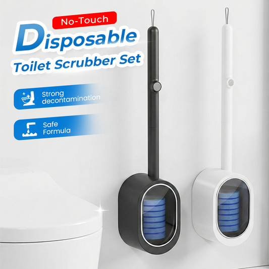 🧹🔥 PROMO -50% ! Brosse WC Jetable Sans Contact – Têtes Pré-Chargées Nettoyant Hygiénique, Éjection Bouton Zéro Germes, Support Mural Ventilé Magnétique Auto-Ouverture · Blanc & Gris ✨