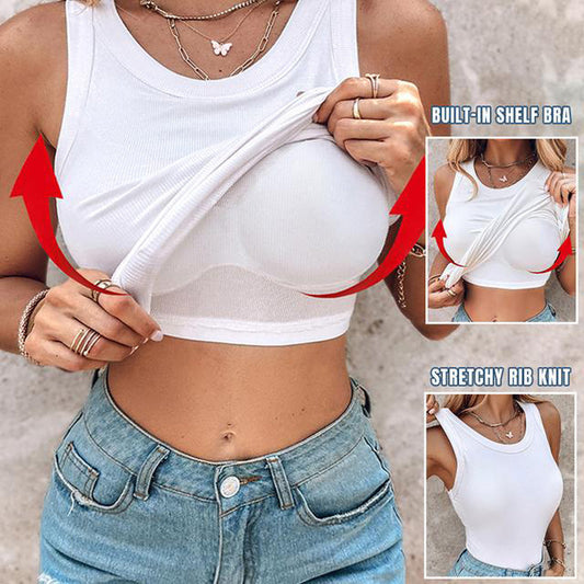 🔥 50 % de réduction ! 👚 Débardeur côtelé avec soutien-gorge intégré pour femmes