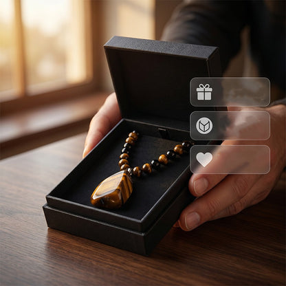 🔥 50 % DE RÉDUCTION ! 🦁 Collier de perles « œil-de-tigre » pour homme ✨ Pierre naturelle, design élégant et cadeau idéal pour les hommes