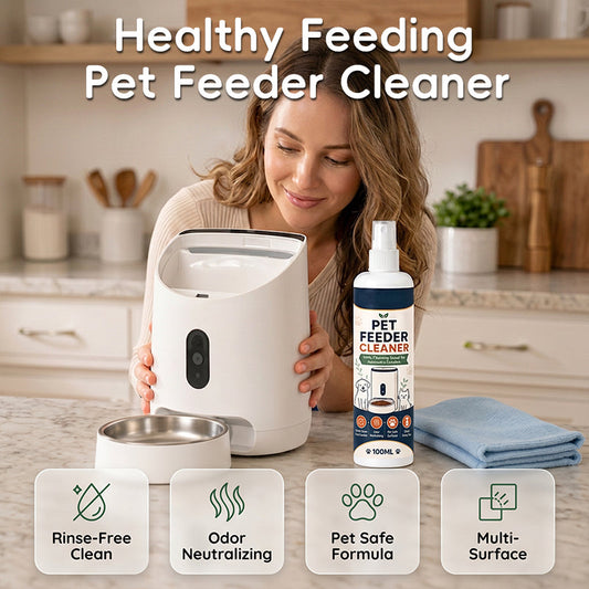 Spray nettoyant pour distributeurs d'aliments pour animaux avec lingette nettoyante