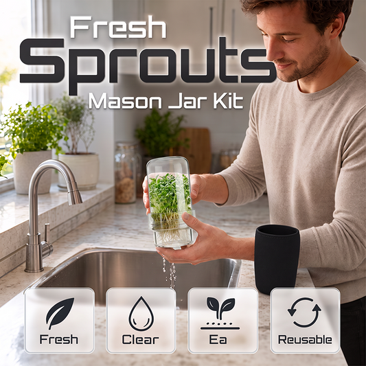 🌱 Faites pousser des pousses fraîches à la maison – Kit bocal en verre avec manchon occultant 🥗