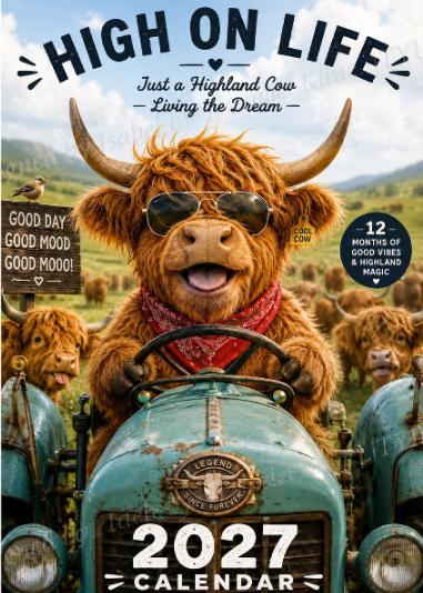 ✨️Surprise : 50 % de réduction ! 🐮Que mai 2027 vous apporte une chance incroyable ! 🔥Calendrier mural humoristique « Highland Cow » 2027 | Calendrier mural au format A4 |