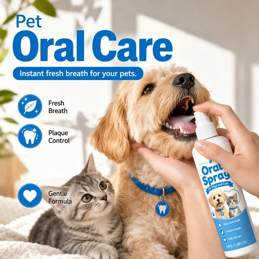 💞 PLUS DE 50 000 EXEMPLAIRES VENDUS ! 🐶🐱 50 % DE RÉDUCTION ! Spray de nettoyage buccal pour animaux de compagnie – Rafraîchit l'haleine et favorise l'hygiène bucco-dentaire quotidienne. Brume douce, pulvérisation facile – pas besoin de brossage ! 🌸🧴