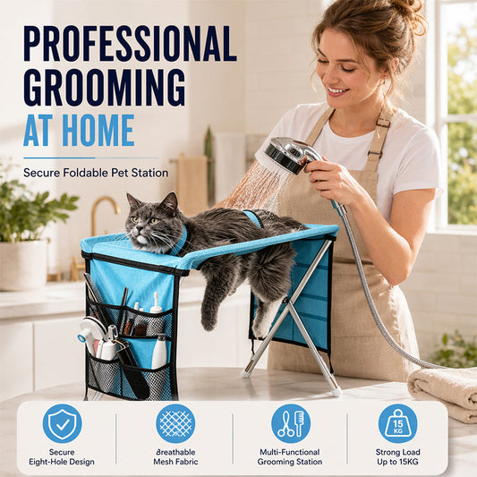 ✈️Livraison gratuite🐱🛏️ Lit de toilettage pliable 2-en-1 – Table stable et antidérapante, se transforme en couchage douillet, idéal pour brosser, couper les griffes et offrir une sieste réparatrice 💤✂️