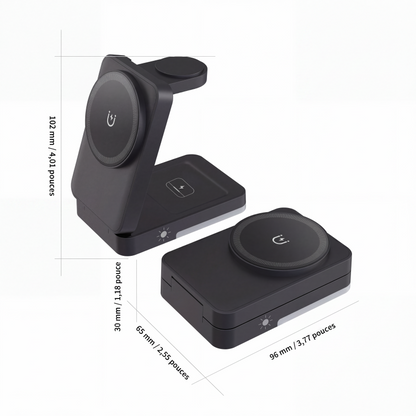 🔋 50 % DE RÉDUCTION EN CE MOMENT ! Support de recharge magnétique pliable 3-en-1 – rechargez simultanément votre téléphone, votre montre et vos écouteurs – idéal pour la table de chevet, le bureau et les voyages 📱⌚🎧