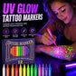 50 % DE RÉDUCTION⚡PLUS DE 50 000 EXEMPLAIRES VENDUS💕Stylos tatouage phosphorescents – Sans danger, s'effacent au lavage et brillent sous la lumière noire ! ✨🇬🇧 | Parfaits pour Glastonbury, les anniversaires et bien plus encore