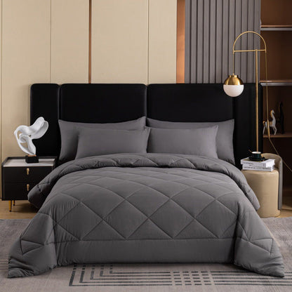 🛏️🧵 Parure de couette matelassée 3 pièces – Microfibre brossée, respirante et adaptée à toute saison