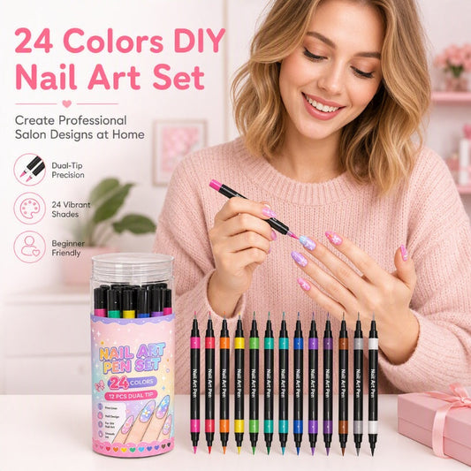 💅 50 % DE RÉDUCTION POUR UNE DURÉE LIMITÉE ! 💥 Lot de 24 stylos à nail art à double embout – Créatifs, qualité salon, faciles à utiliser soi-même ✨