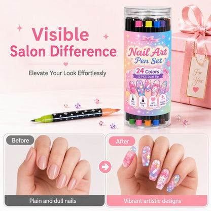 💅 50 % DE RÉDUCTION POUR UNE DURÉE LIMITÉE ! 💥 Lot de 24 stylos à nail art à double embout – Créatifs, qualité salon, faciles à utiliser soi-même ✨