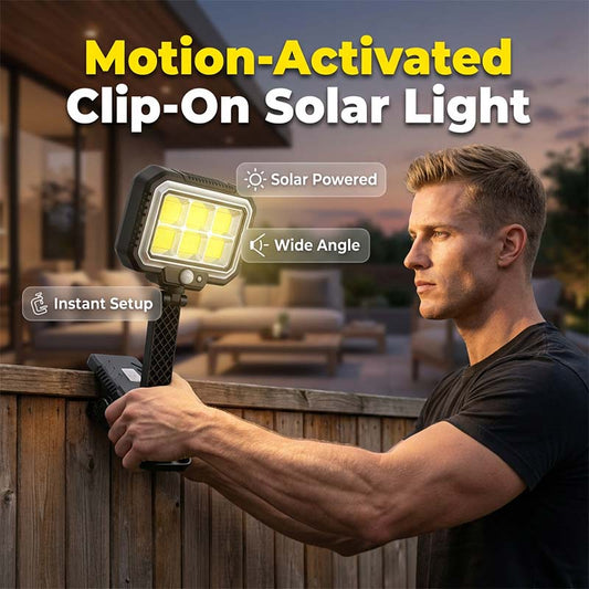 🔆🌙 Lampe solaire à détecteur de mouvement avec fixation à pince – Sans fil, étanche, accrochez-la partout pour un éclairage automatique et sécurisé, du jardin au camping 🏕️✨