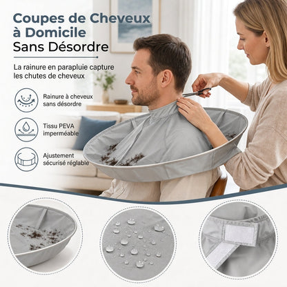 ⏳Spécial à durée limitée⏰Cape de coupe de cheveux avec récupérateur de cheveux – Protégez vos vêtements et vos sols des cheveux coupés🏆✂️