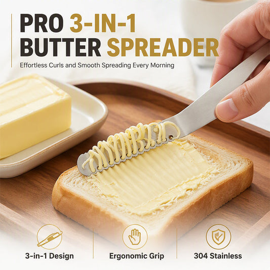 🧈 Couteau à beurre 3-en-1 en acier inoxydable 304 🍽️ | Trous pour former des volutes de beurre et lame dentelée 🍞 | Permet d'étaler du beurre froid sans casser le pain 🍳 | Pour les toasts et les fromages