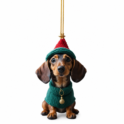 🎄-50% ! Ornement suspendu acrylique Teckel de Noël, design mignon, décoration sapin festive ✨