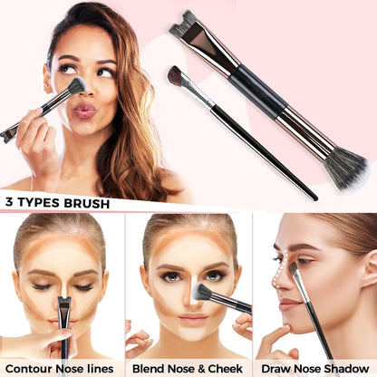 Promo 🔥 Pinceau Contour du Nez 2-en-1 ✨ Dessine et estompe en quelques secondes 👃💯 Nez naturel et sculpté 😍🌸
