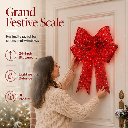 🎄50 % DE RÉDUCTION ! 🎀 Grand nœud de Noël à LED – résistant aux intempéries, pour sapin de Noël, fenêtre, porte et jardin